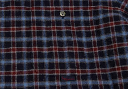 Papas Cotton Check Flannel Shirt Navy Wine Size 48M