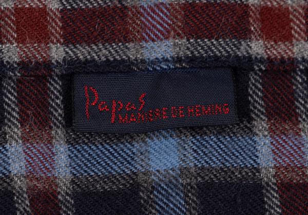 Papas Cotton Check Flannel Shirt Navy Wine Size 48M