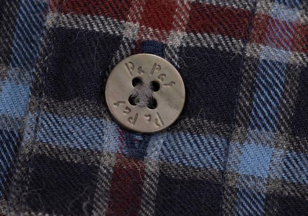 Papas Cotton Check Flannel Shirt Navy Wine Size 48M