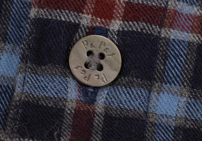 Papas Cotton Check Flannel Shirt Navy Wine Size 48M
