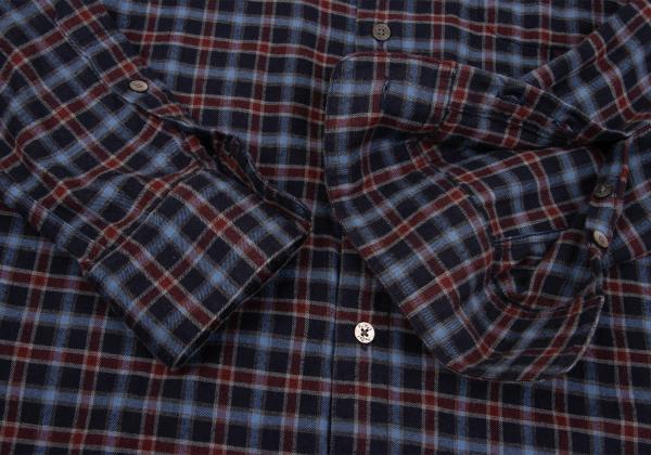 Papas Cotton Check Flannel Shirt Navy Wine Size 48M