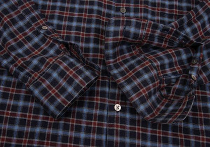 Papas Cotton Check Flannel Shirt Navy Wine Size 48M