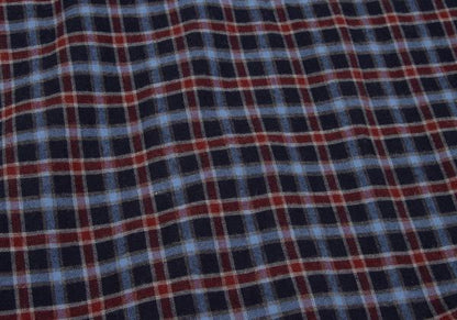 Papas Cotton Check Flannel Shirt Navy Wine Size 48M