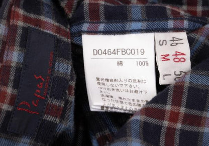 Papas Cotton Check Flannel Shirt Navy Wine Size 48M