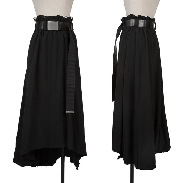 Y's Wool Gabardine Belted Wide Skirt Hem Black Size 3