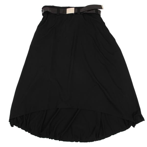 Y's Wool Gabardine Belted Wide Skirt Hem Black Size 3