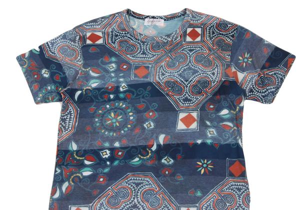 Yohji Yamamoto POUR HOMME Chinoiserie T-Shirt Blue Size 3