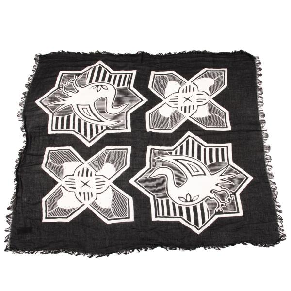 Yohji Yamamoto POUR HOMME Black White Kamon Fringe Scarf