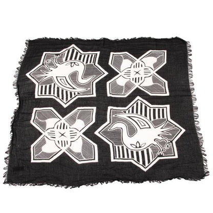 Yohji Yamamoto POUR HOMME Black White Kamon Fringe Scarf