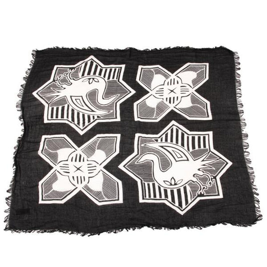 Yohji Yamamoto POUR HOMME Black White Kamon Fringe Scarf