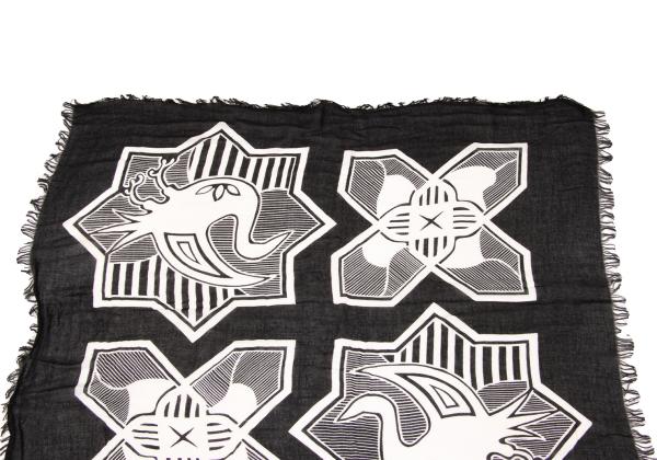Yohji Yamamoto POUR HOMME Black White Kamon Fringe Scarf