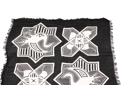Yohji Yamamoto POUR HOMME Black White Kamon Fringe Scarf