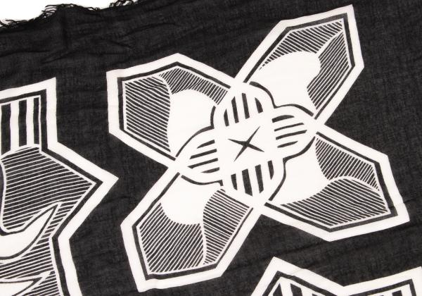 Yohji Yamamoto POUR HOMME Black White Kamon Fringe Scarf