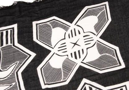 Yohji Yamamoto POUR HOMME Black White Kamon Fringe Scarf
