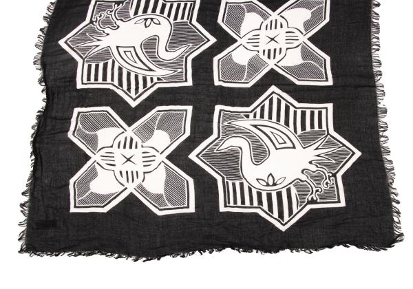 Yohji Yamamoto POUR HOMME Black White Kamon Fringe Scarf