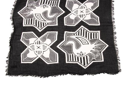 Yohji Yamamoto POUR HOMME Black White Kamon Fringe Scarf