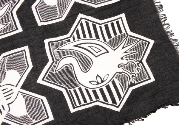 Yohji Yamamoto POUR HOMME Black White Kamon Fringe Scarf