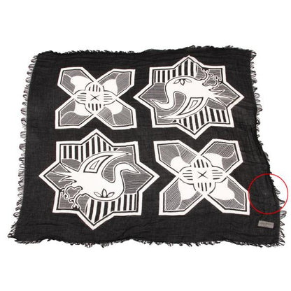Yohji Yamamoto POUR HOMME Black White Kamon Fringe Scarf