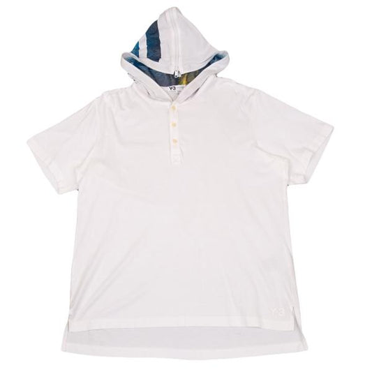 Y-3 Cotton Henley Neck Short Sleeve Hoodie Off-White Size M