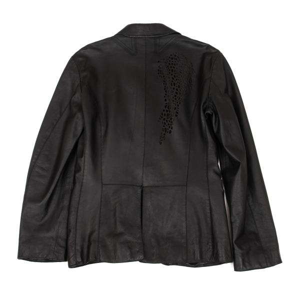 EMPORIO ARMANI Back Cutwork Leather Blazer Black Size 46