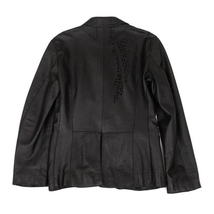 EMPORIO ARMANI Back Cutwork Leather Blazer Black Size 46