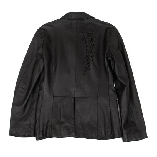 EMPORIO ARMANI Back Cutwork Leather Blazer Black Size 46