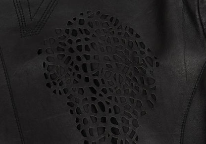 EMPORIO ARMANI Back Cutwork Leather Blazer Black Size 46