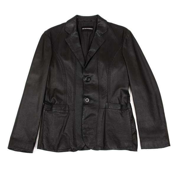 EMPORIO ARMANI Back Cutwork Leather Blazer Black Size 46