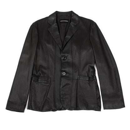EMPORIO ARMANI Back Cutwork Leather Blazer Black Size 46