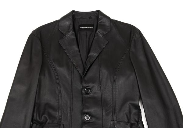 EMPORIO ARMANI Back Cutwork Leather Blazer Black Size 46