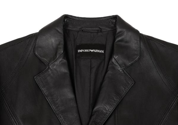EMPORIO ARMANI Back Cutwork Leather Blazer Black Size 46