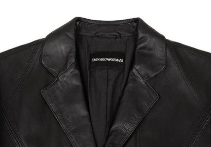 EMPORIO ARMANI Back Cutwork Leather Blazer Black Size 46