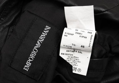 EMPORIO ARMANI Back Cutwork Leather Blazer Black Size 46