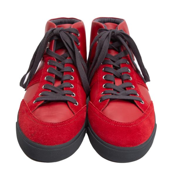 ARMANI COLLEZIONI Red Suede Panel Leather Sneakers Size 28cm