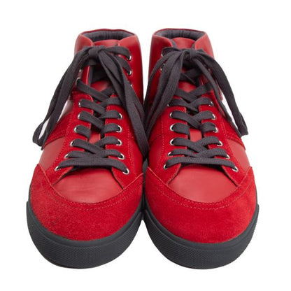 ARMANI COLLEZIONI Red Suede Panel Leather Sneakers Size 28cm