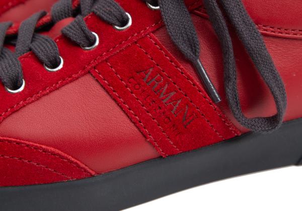 ARMANI COLLEZIONI Red Suede Panel Leather Sneakers Size 28cm