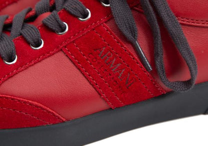 ARMANI COLLEZIONI Red Suede Panel Leather Sneakers Size 28cm