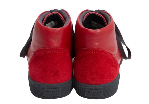 ARMANI COLLEZIONI Red Suede Panel Leather Sneakers Size 28cm