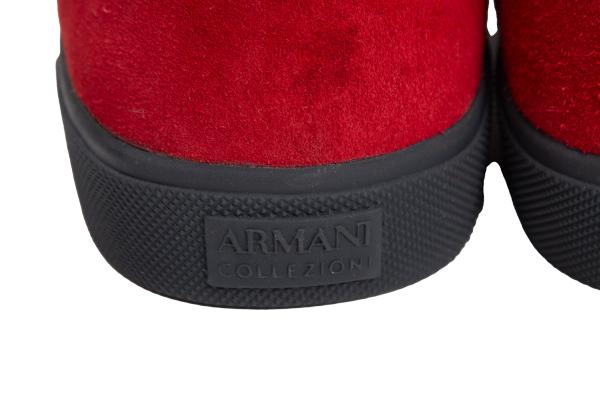 ARMANI COLLEZIONI Red Suede Panel Leather Sneakers Size 28cm