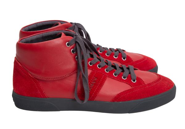 ARMANI COLLEZIONI Red Suede Panel Leather Sneakers Size 28cm