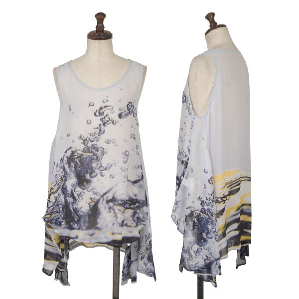 Y's 13SS Cupro Water Print Flare Tank Top Light Blue Size 1