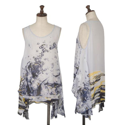 Y's 13SS Cupro Water Print Flare Tank Top Light Blue Size 1