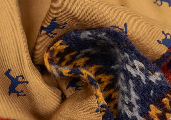 45rpm Ethnic Pattern Horse Print Wool Scarf Blue