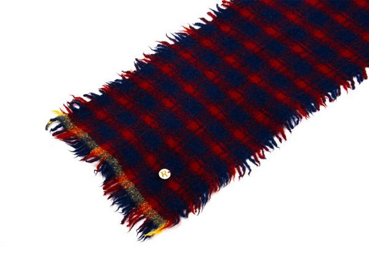 45rpm Wool Tartan Check Fringe Scarf Navy Red Multi