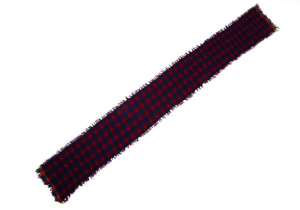 45rpm Wool Tartan Check Fringe Scarf Navy Red Multi