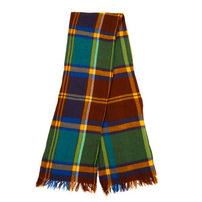 R by 45rpm Colorful Check Wool Fringe Scarf Blue