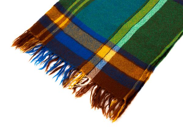 R by 45rpm Colorful Check Wool Fringe Scarf Blue