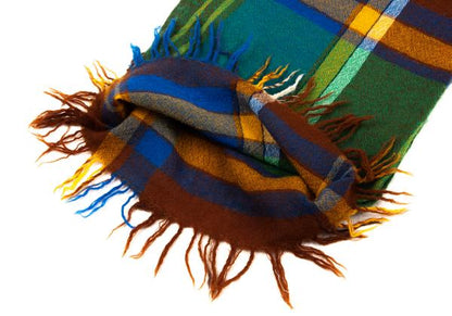 R by 45rpm Colorful Check Wool Fringe Scarf Blue