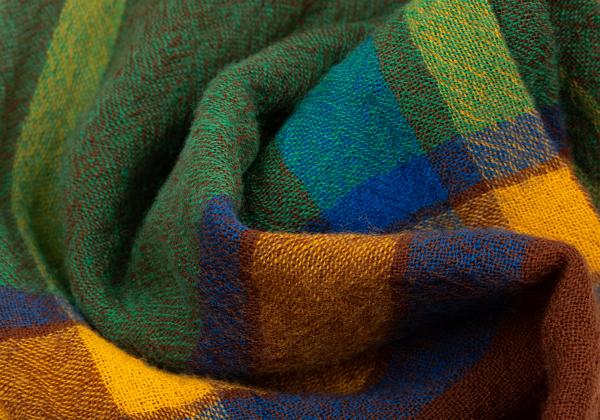 R by 45rpm Colorful Check Wool Fringe Scarf Blue