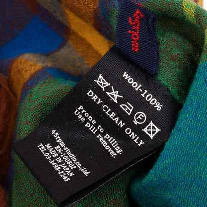 R by 45rpm Colorful Check Wool Fringe Scarf Blue